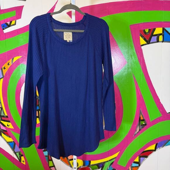Chaser, Blue Waffle Knit Long Sleeve Relaxed Blouse. Size XXL. Excellent cond! - Picture 1 of 6